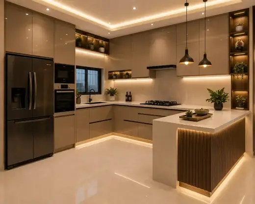 Kitchen with fluted peninsula