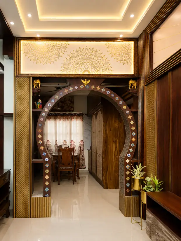 Concept image of the arched partition with a cove-lit false ceiling above