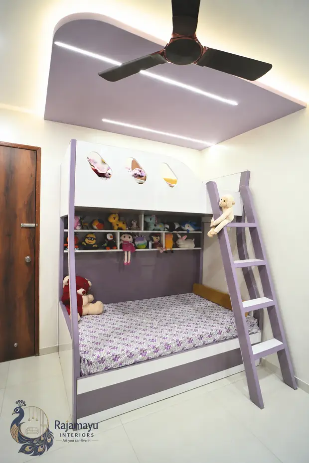 Bunk bed with study and storage by Rajamayu Interiors