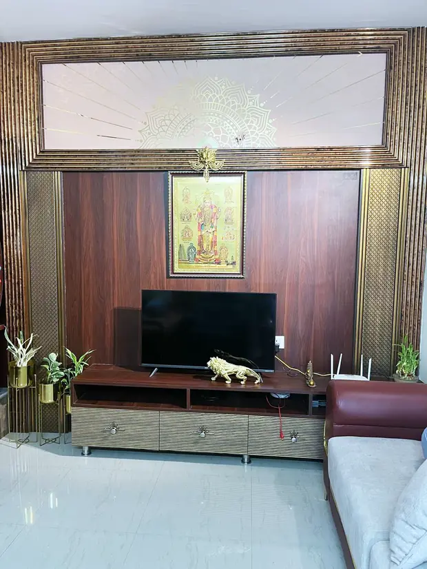 Dark veneer TV unit with drawer console