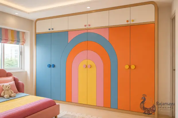 Childrens wardrobe with arch design by Rajamayu Interiors